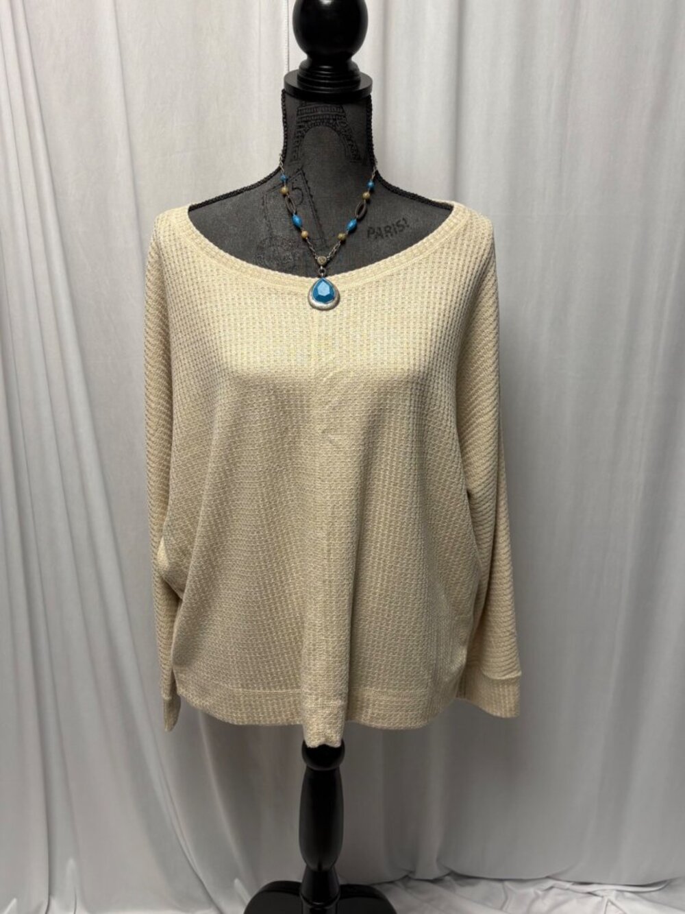 Cyrus Oversized Waffle Knit Top Womens Size XL Beige Knitwear Relaxed Fit